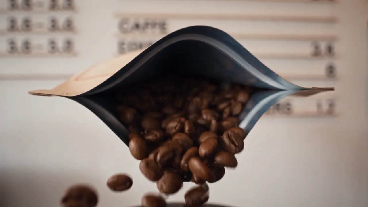 30-Sekunden-Werbespot: Eine Hand hält eine Kaffeetüte, Bohnen fallen, Sahne wirbelt im Eiskaffee, ein Barista mit Kopfhörern überreicht den Becher mit einer Verbeugung über den Tresen, und ein Gast mit Brille hält ihn vor sich.